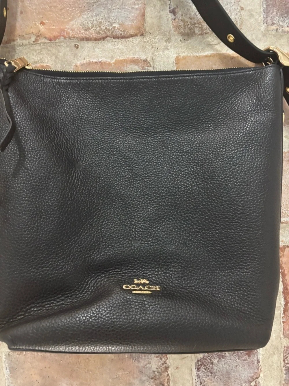 Coach Val Duffle Bag Black Carry Strap Authentic Pebble Black Leather Crossbody - Picture 3 of 8